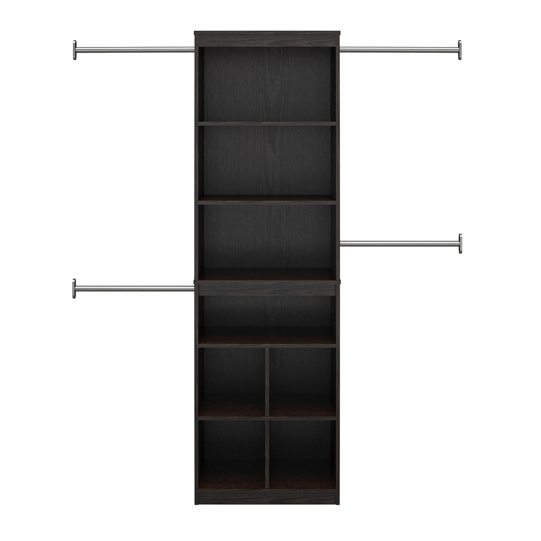 Summer Haven Closet Tower with 4 Clothing Rods, 4 Shelves and 4 Cubbies - Espresso