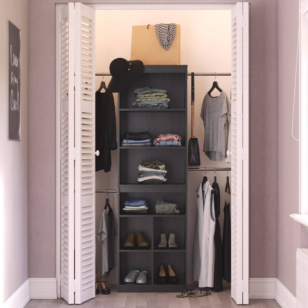 Summer Haven Closet Tower with 4 Clothing Rods, 4 Shelves and 4 Cubbies - Espresso