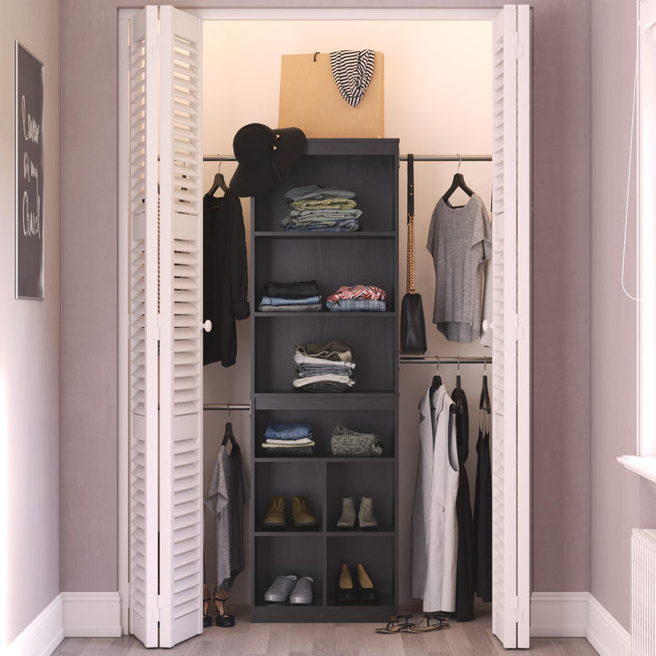 Summer Haven Closet Tower with 4 Clothing Rods, 4 Shelves and 4 Cubbies - Espresso