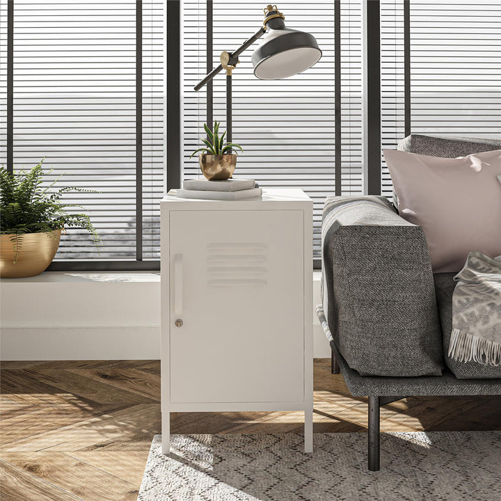 Shadwick 1 Door Metal Locker Style Living Room End Table - White