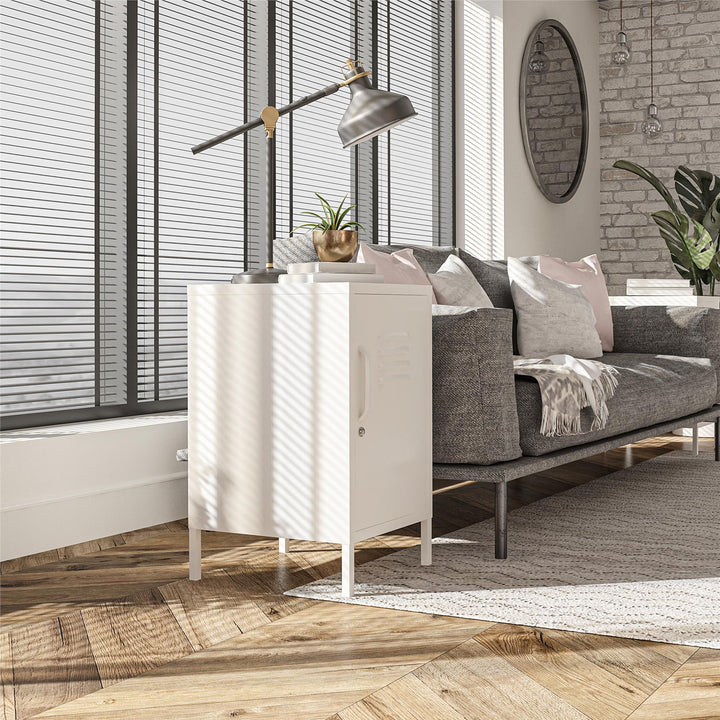 Shadwick 1 Door Metal Locker Style Living Room End Table - White