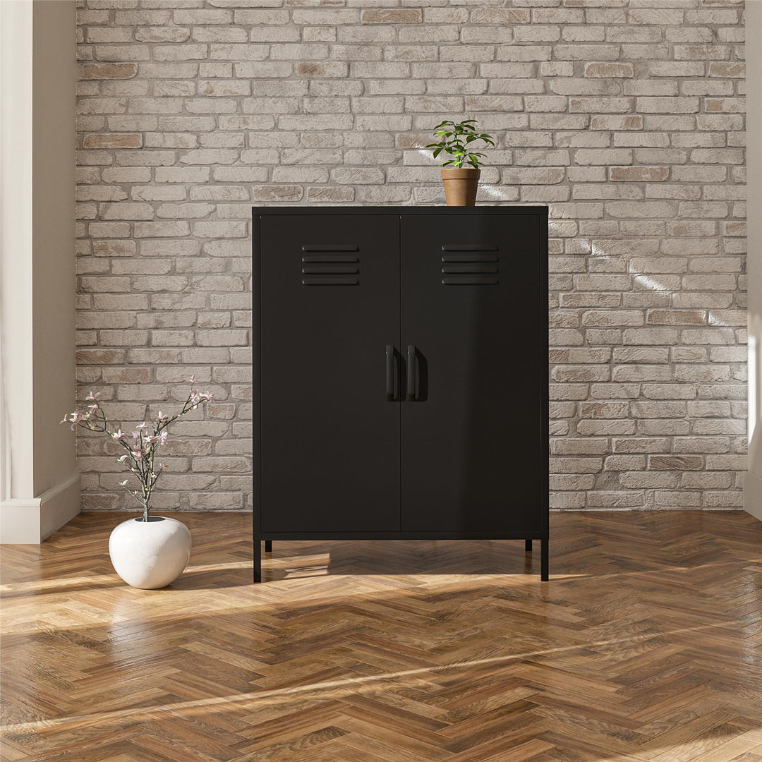Shadwick 2 Door Metal Locker Style Accent Storage Cabinet - Black