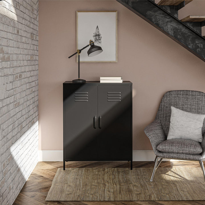 Shadwick 2 Door Metal Locker Style Accent Storage Cabinet - Black