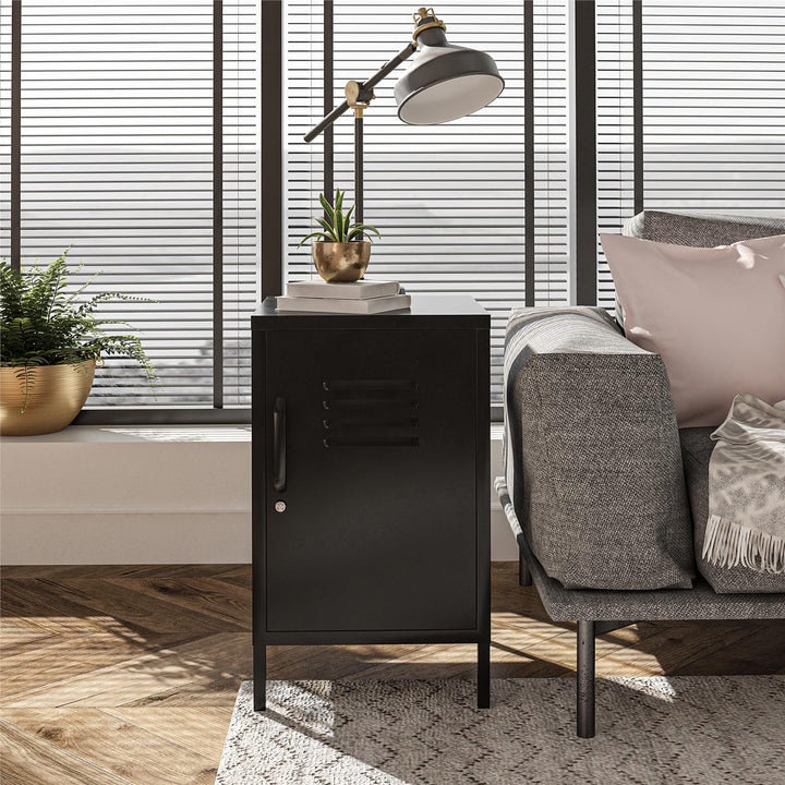 Shadwick 1 Door Metal Locker Style Livingroom End Table - Black