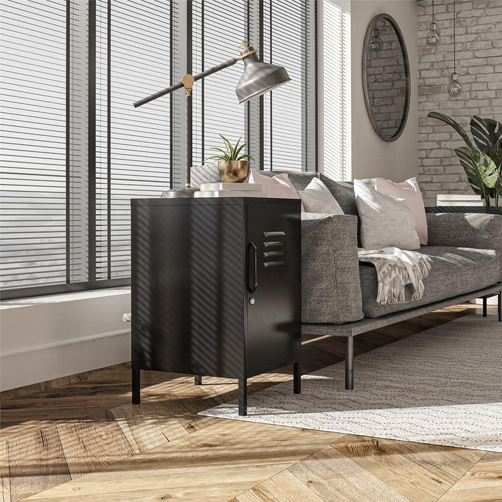 Shadwick 1 Door Metal Locker Style Livingroom End Table - Black