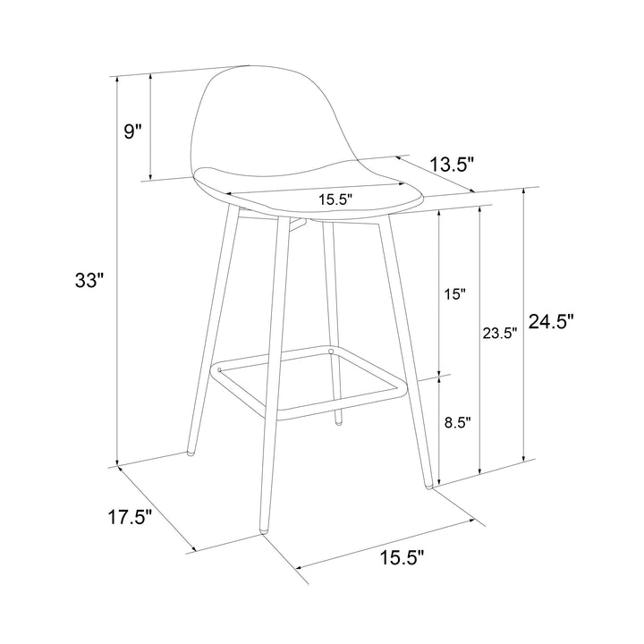 Brandon Upholstered Mid Century Modern Counter Height Bar Stool - Gray