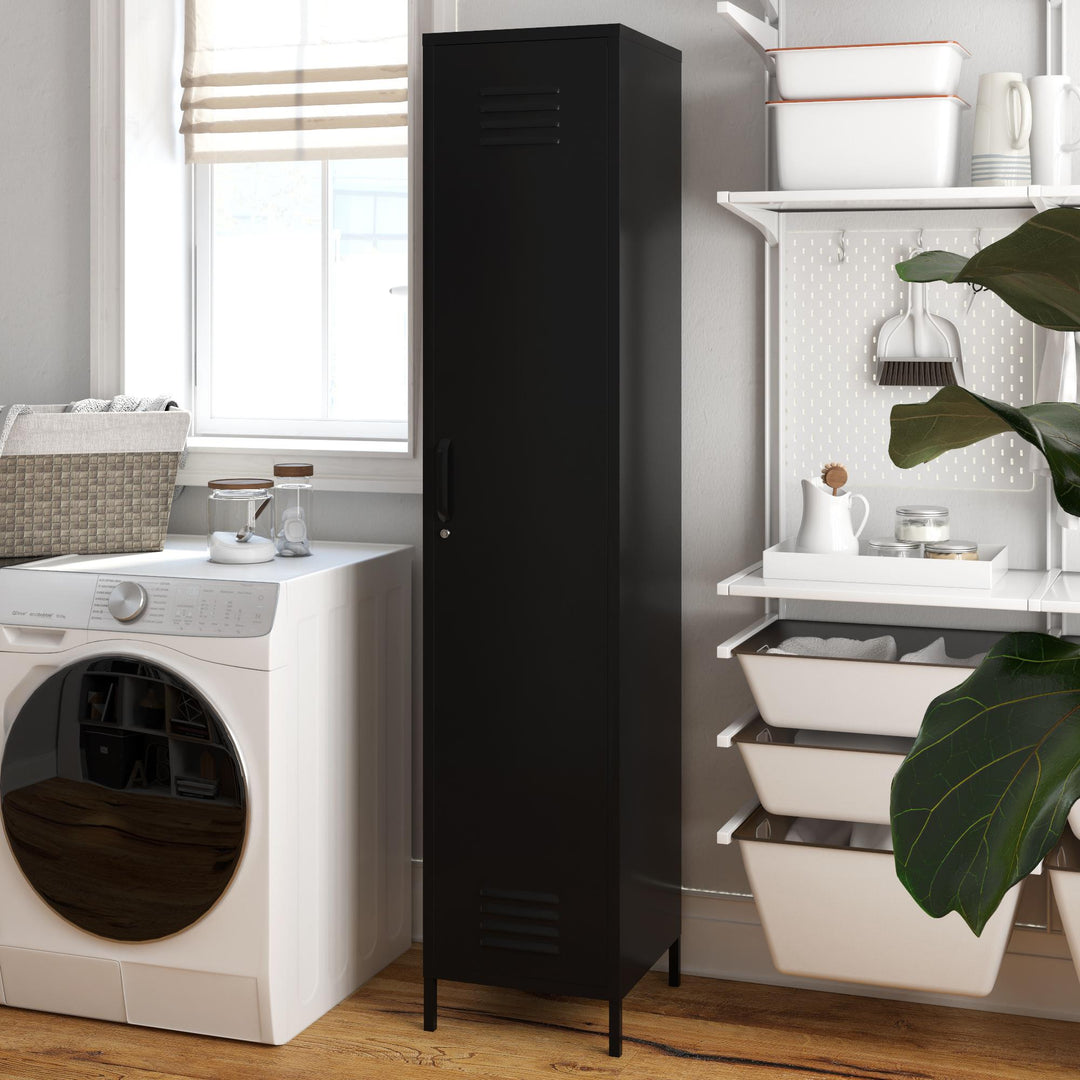 Shadwick 1 Door Tall Single Metal Locker Style Storage Cabinet - Black