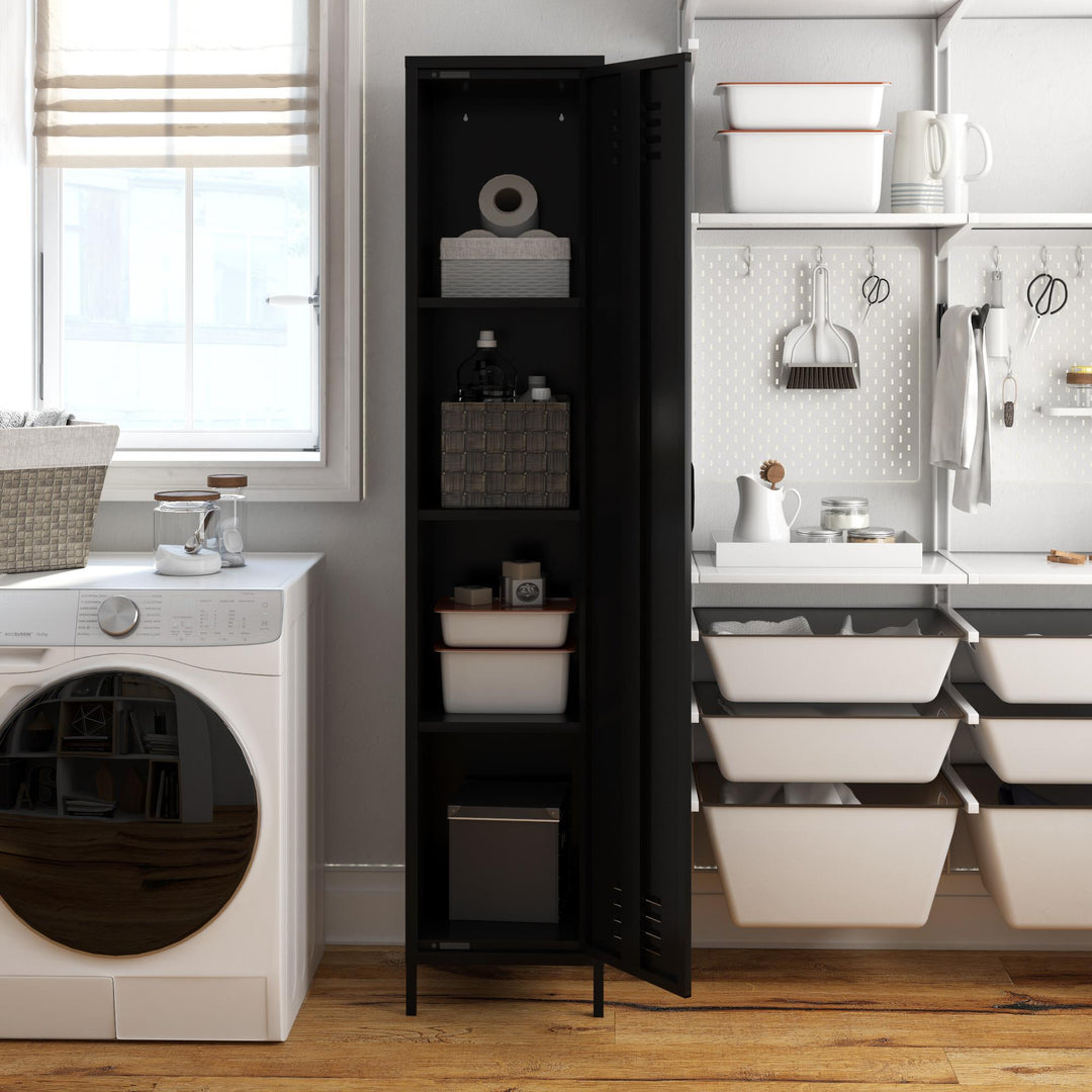 Shadwick 1 Door Tall Single Metal Locker Style Storage Cabinet - Black