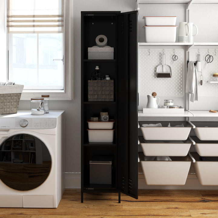 Shadwick 1 Door Tall Single Metal Locker Style Storage Cabinet - Black