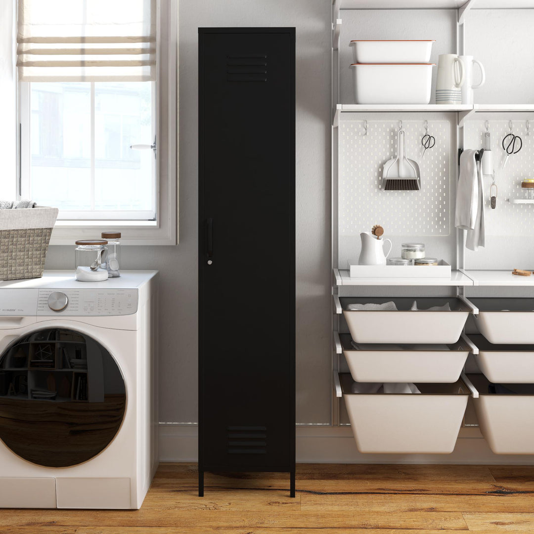 Shadwick 1 Door Tall Single Metal Locker Style Storage Cabinet - Black
