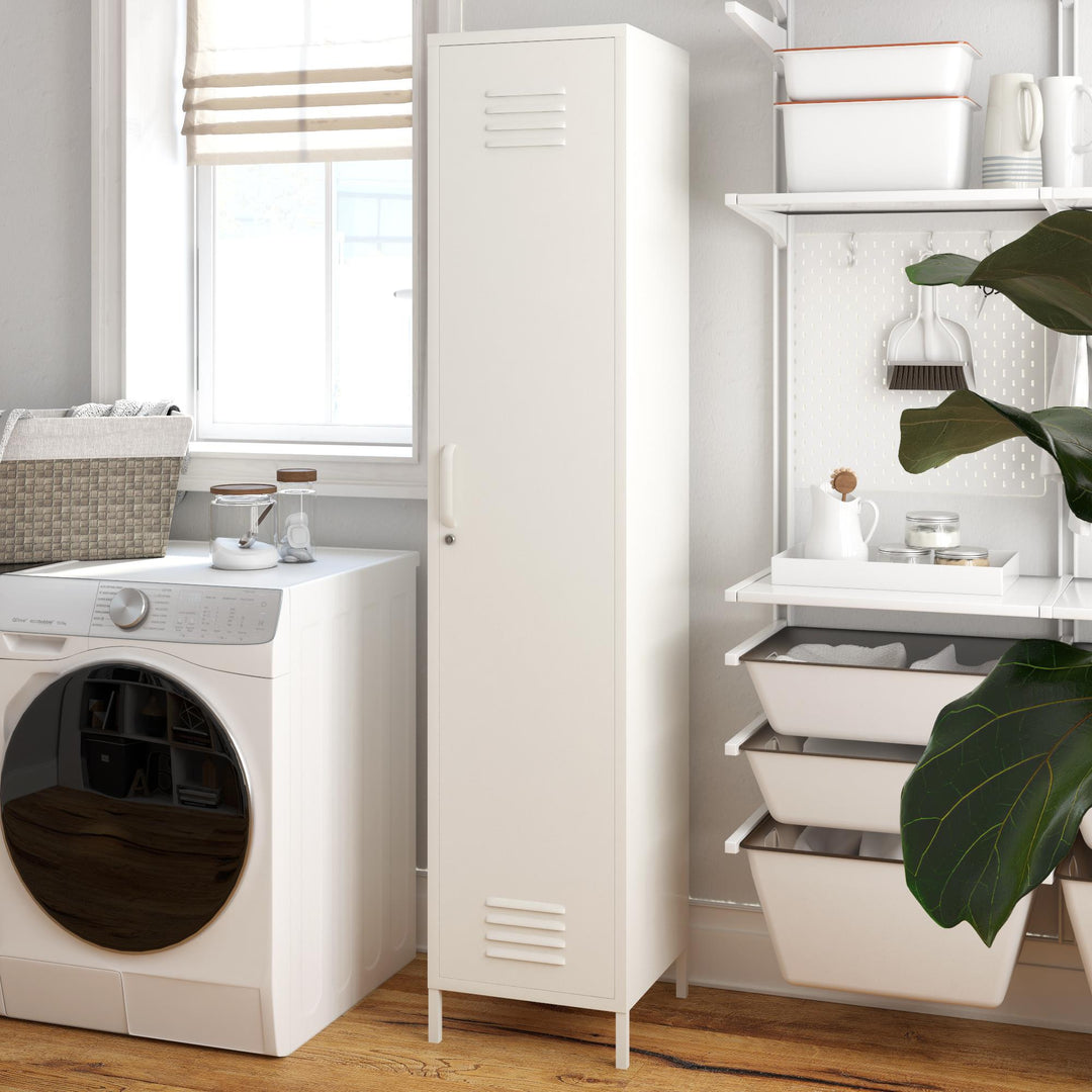Shadwick 1 Door Tall Single Metal Locker Style Storage Cabinet - White