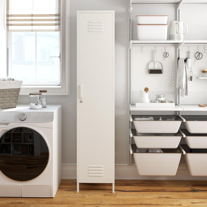 Shadwick 1 Door Tall Single Metal Locker Style Storage Cabinet - White