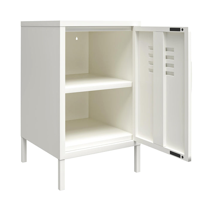 Shadwick 1 Door Metal Locker Style Living Room End Table - White
