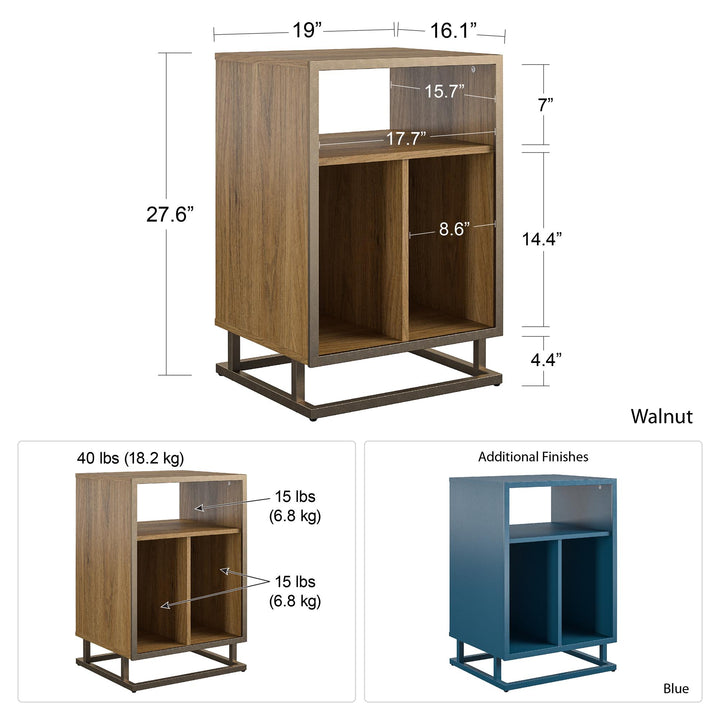 Turntable Stand with Open Cubbies -  Walnut