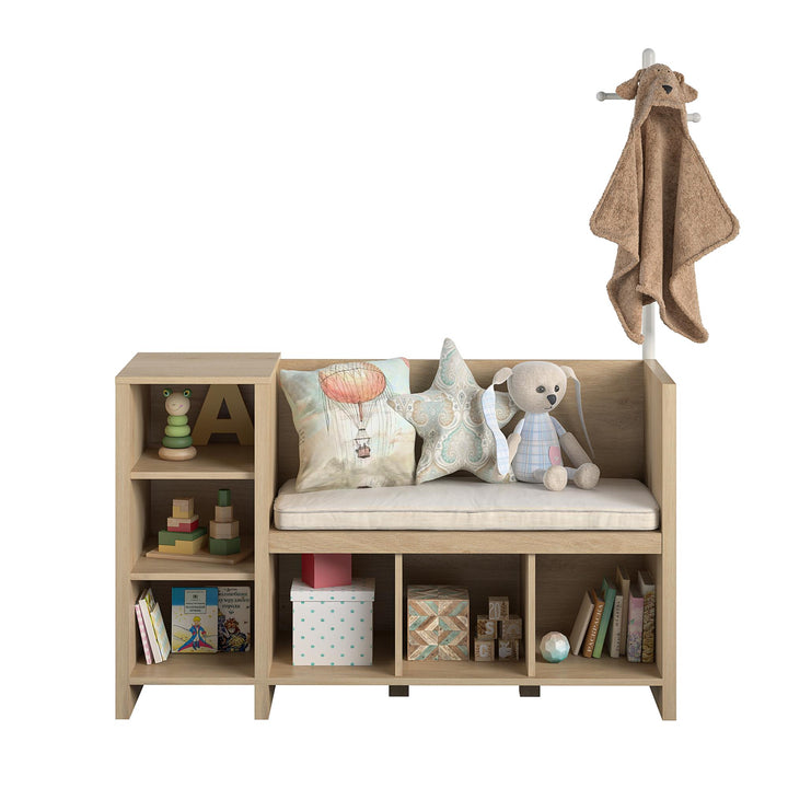 Jocelyn Storage Bench and Coat Rack with 6 Shelves - Blonde Oak