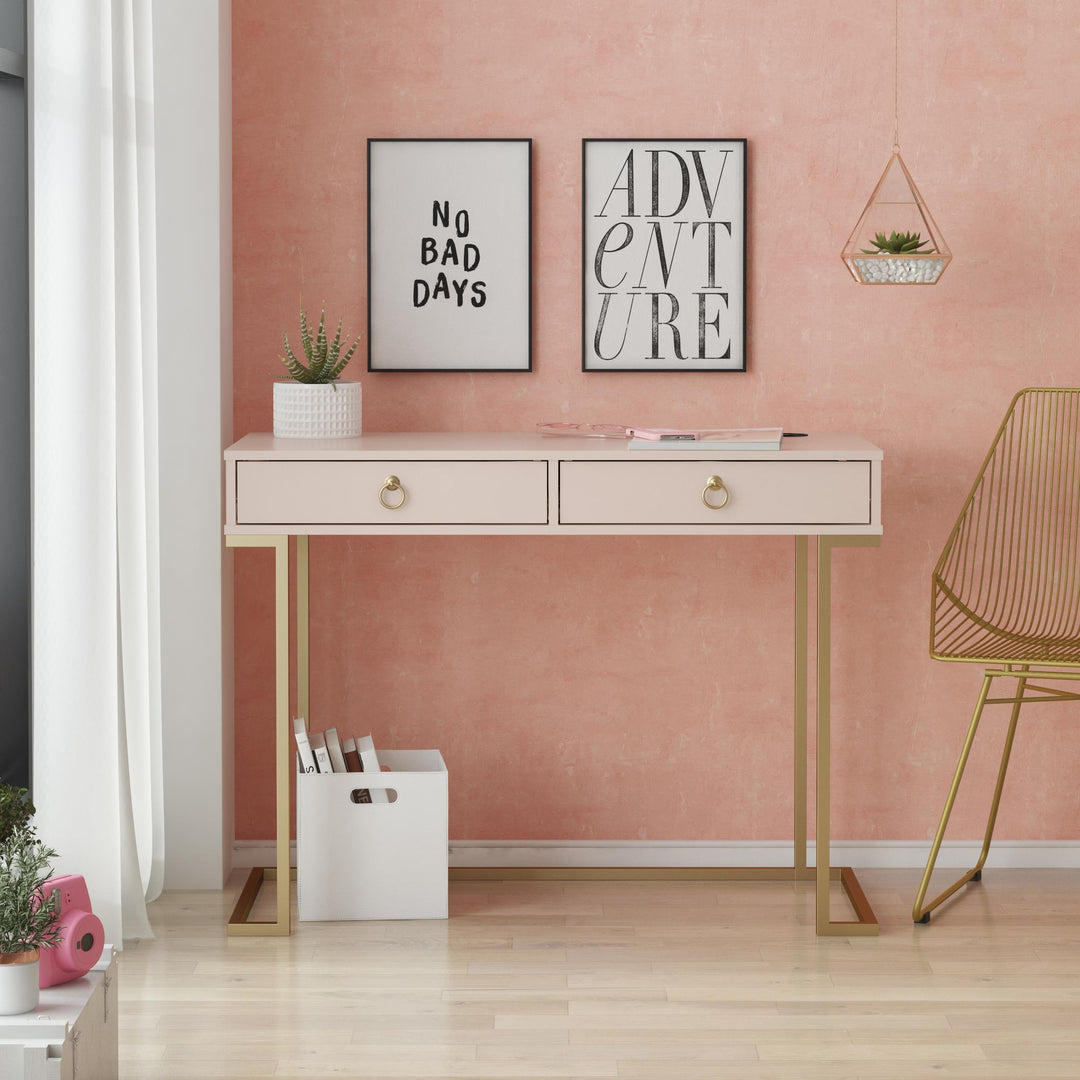 Gold Base Desk with Storage -  Pink