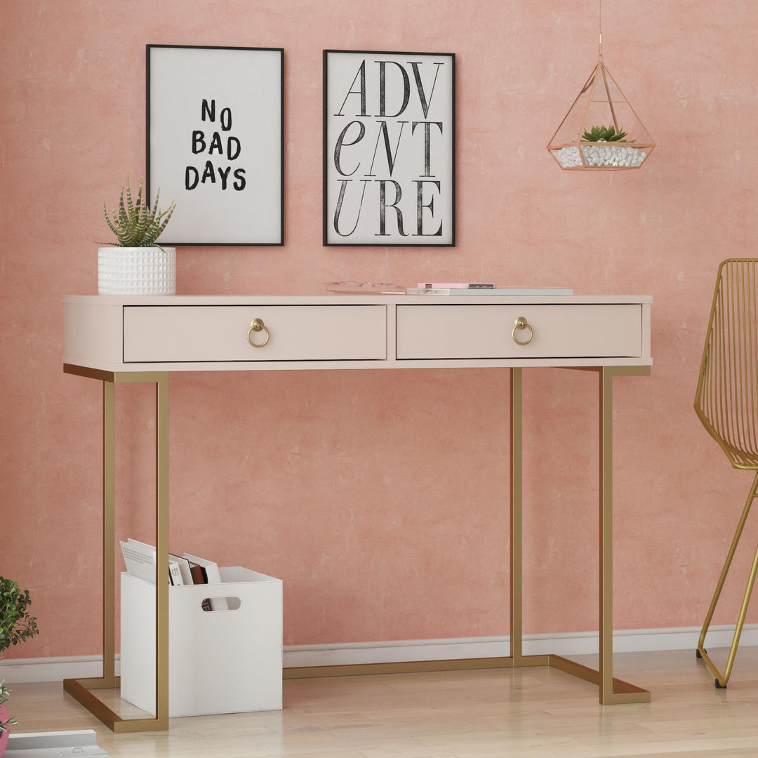 Modern Home Office Desk with Gold Base -  Pink