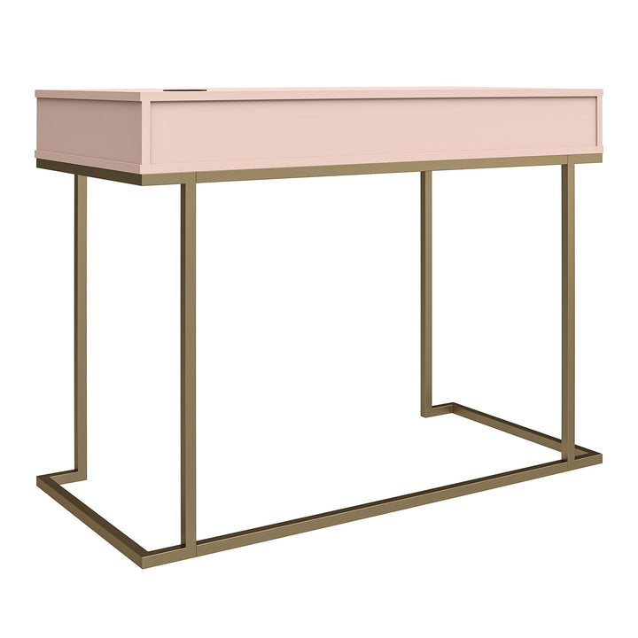 Desk with Storage and Gold Base -  Pink