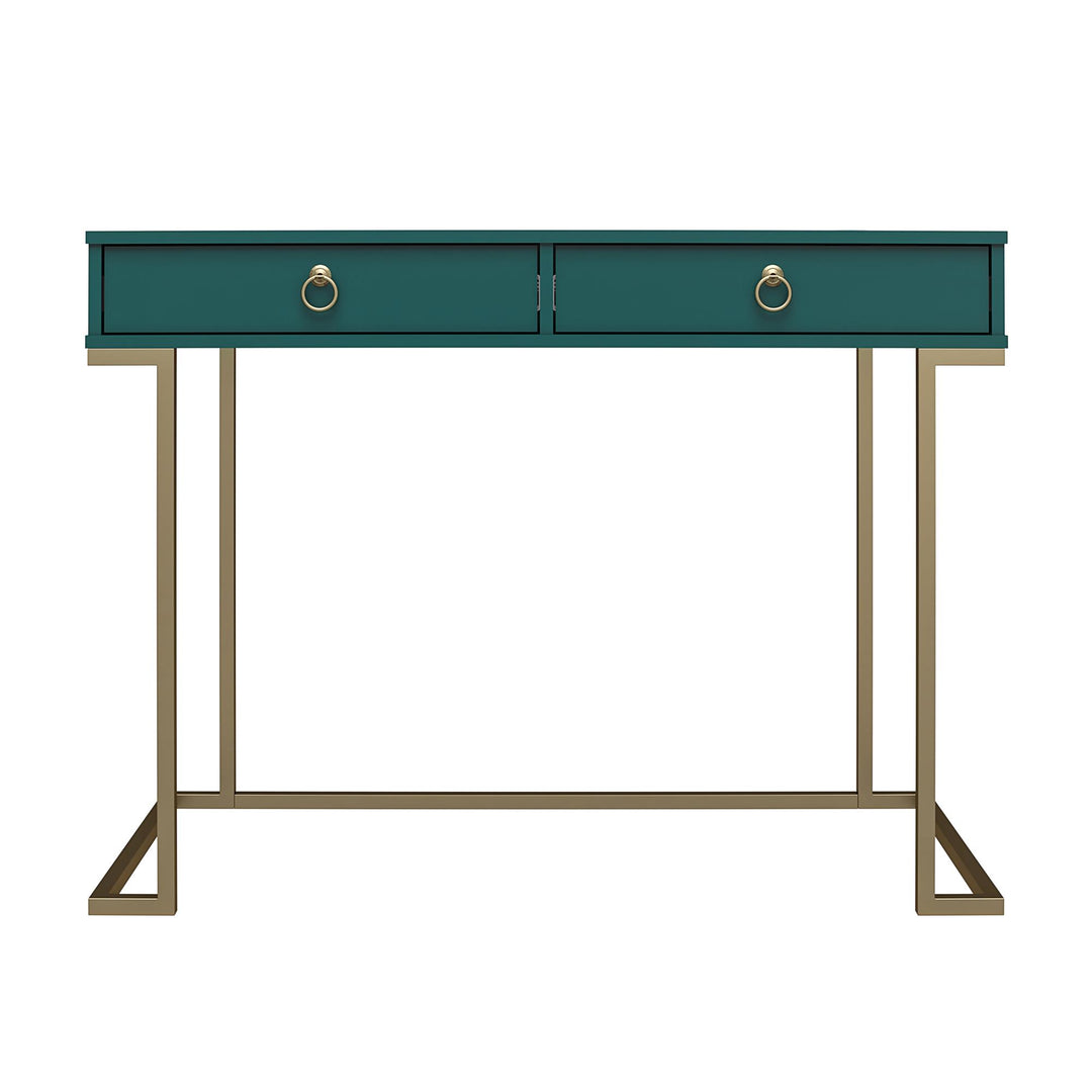 Camila Writing Desk with 2 Drawers and Gold Base  -  Emerald Green