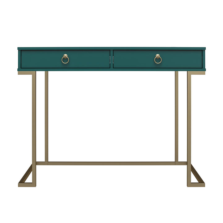 Camila Writing Desk with 2 Drawers and Gold Base  -  Emerald Green