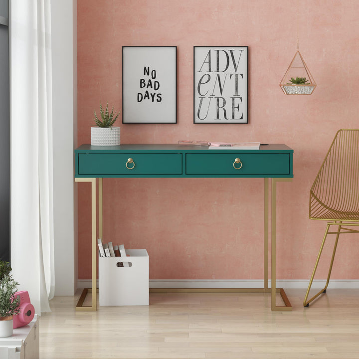 Gold Base Writing Desk -  Emerald Green