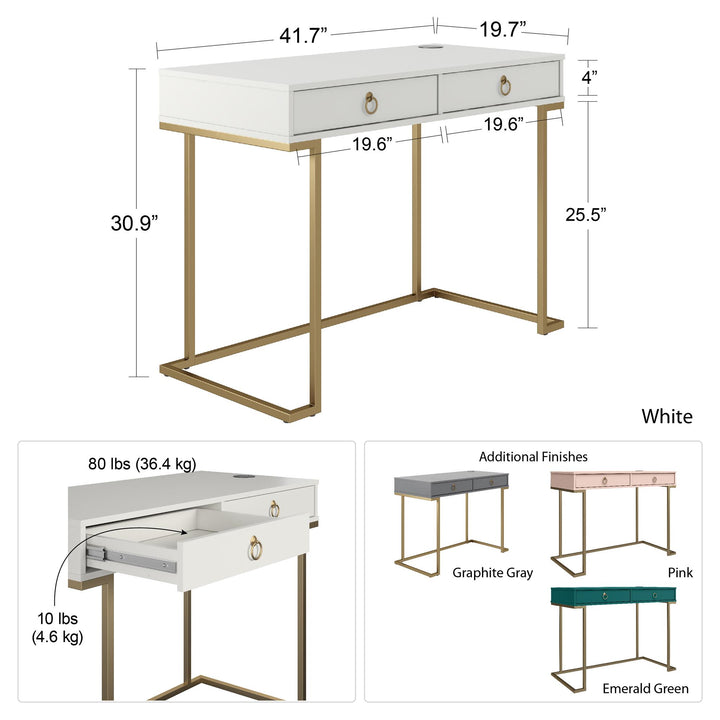 Camila Desk with Gold Metal Base -  Pink