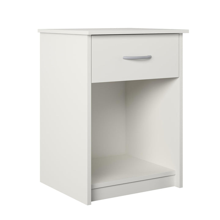 nightstand with open cubby and single drawer - White