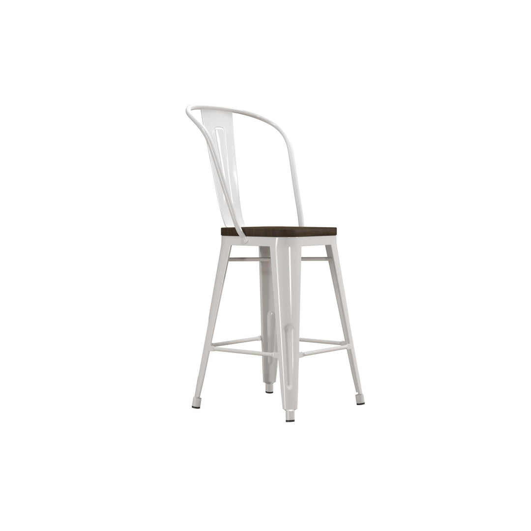 Metal Counter Height Bar Stool with Wood Seat -  White