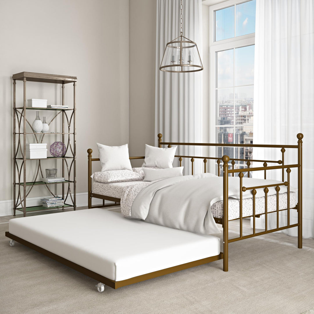 Manila Metal Daybed and Trundle Set with Sturdy Metal Frame and Slats - Gold - Twin