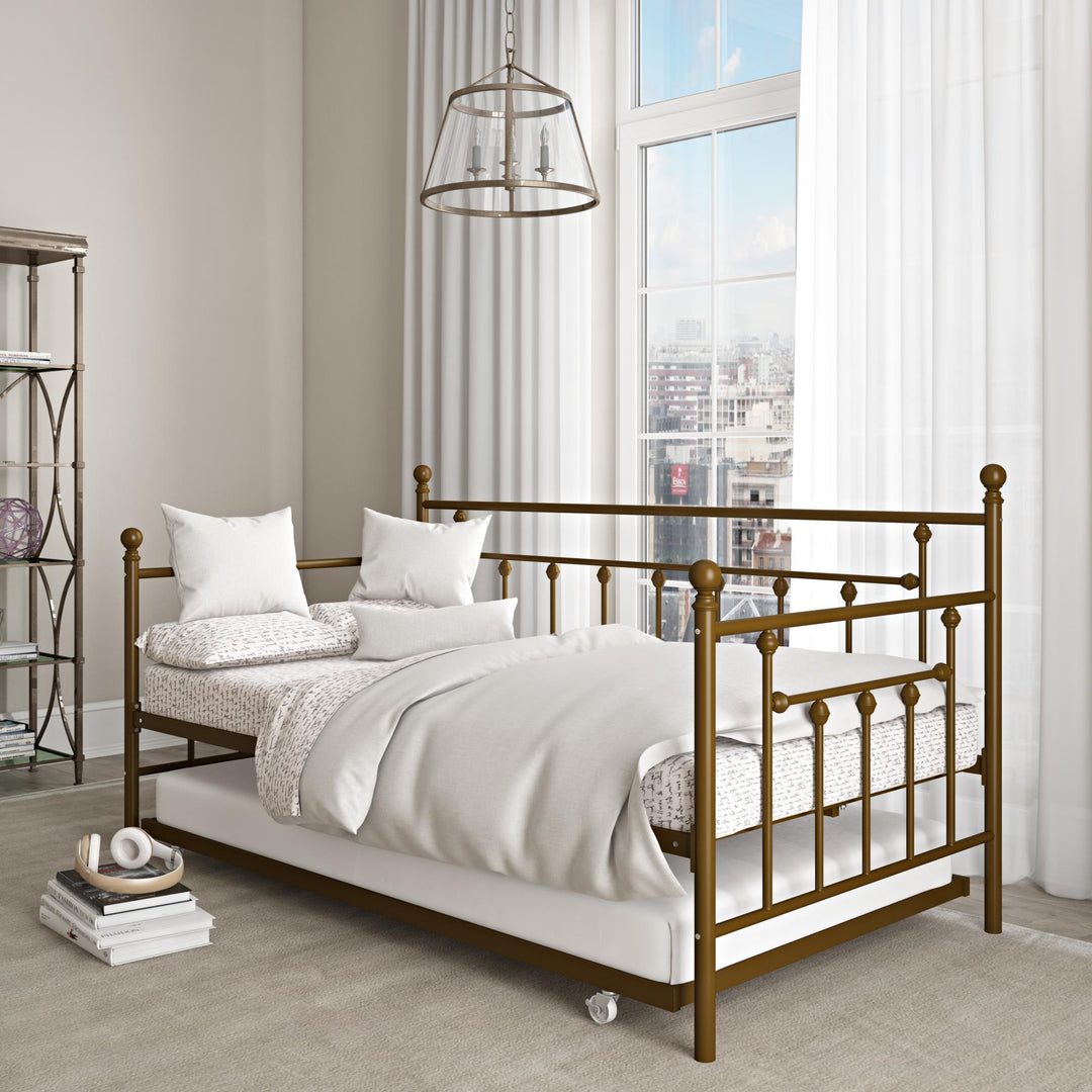 Manila Metal Daybed and Trundle Set with Sturdy Metal Frame and Slats - Gold - Twin