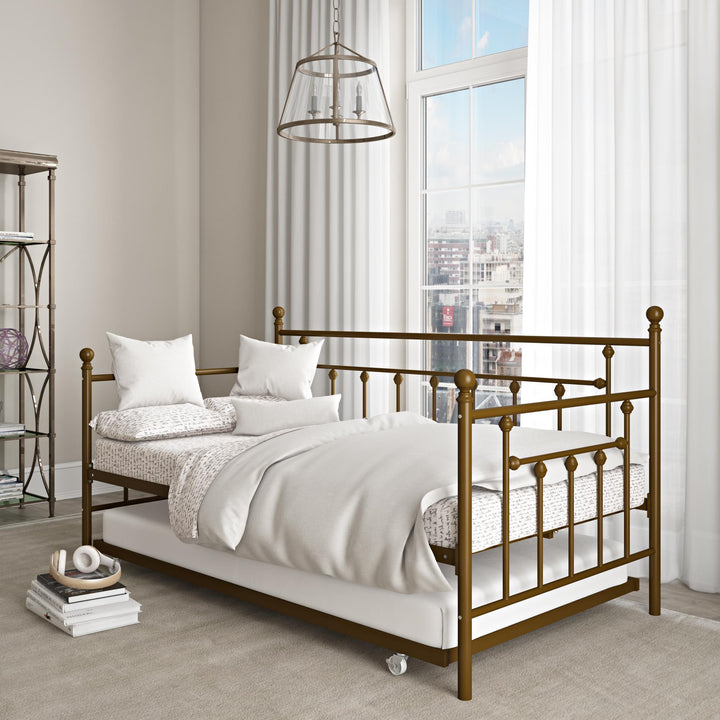 Manila Metal Daybed and Trundle Set with Sturdy Metal Frame and Slats - Gold - Twin