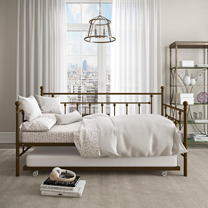 Manila Metal Daybed and Trundle Set with Sturdy Metal Frame and Slats - Gold - Twin