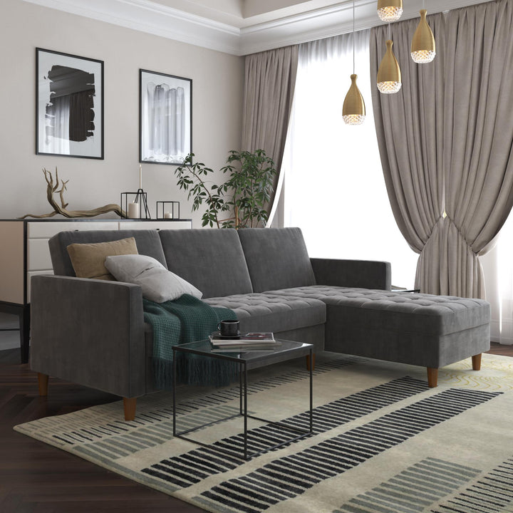 Presley Reversible Storage Sectional Futon with Interchangeable Chaise - Dark Gray