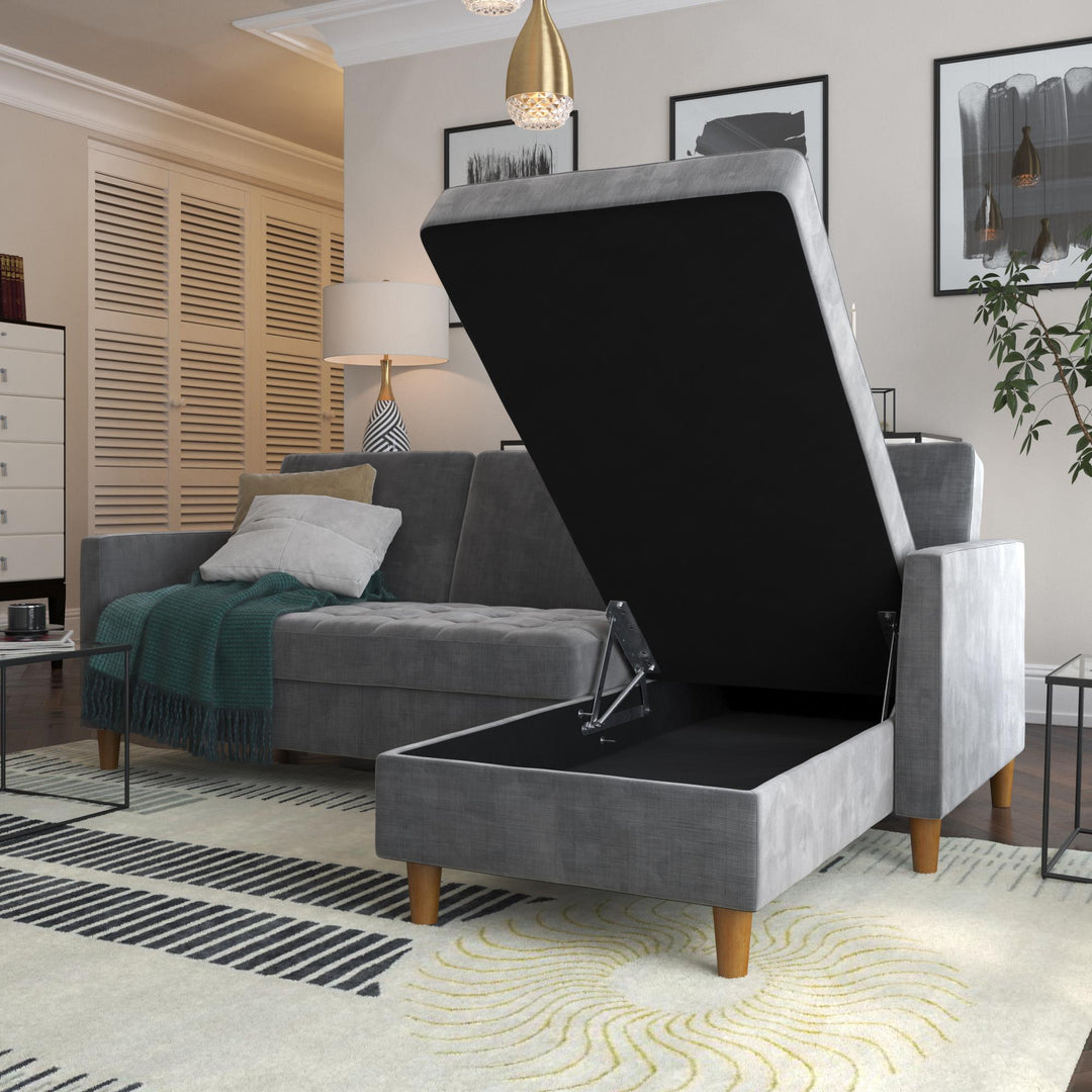 Presley Reversible Storage Sectional Futon with Interchangeable Chaise - Dark Gray