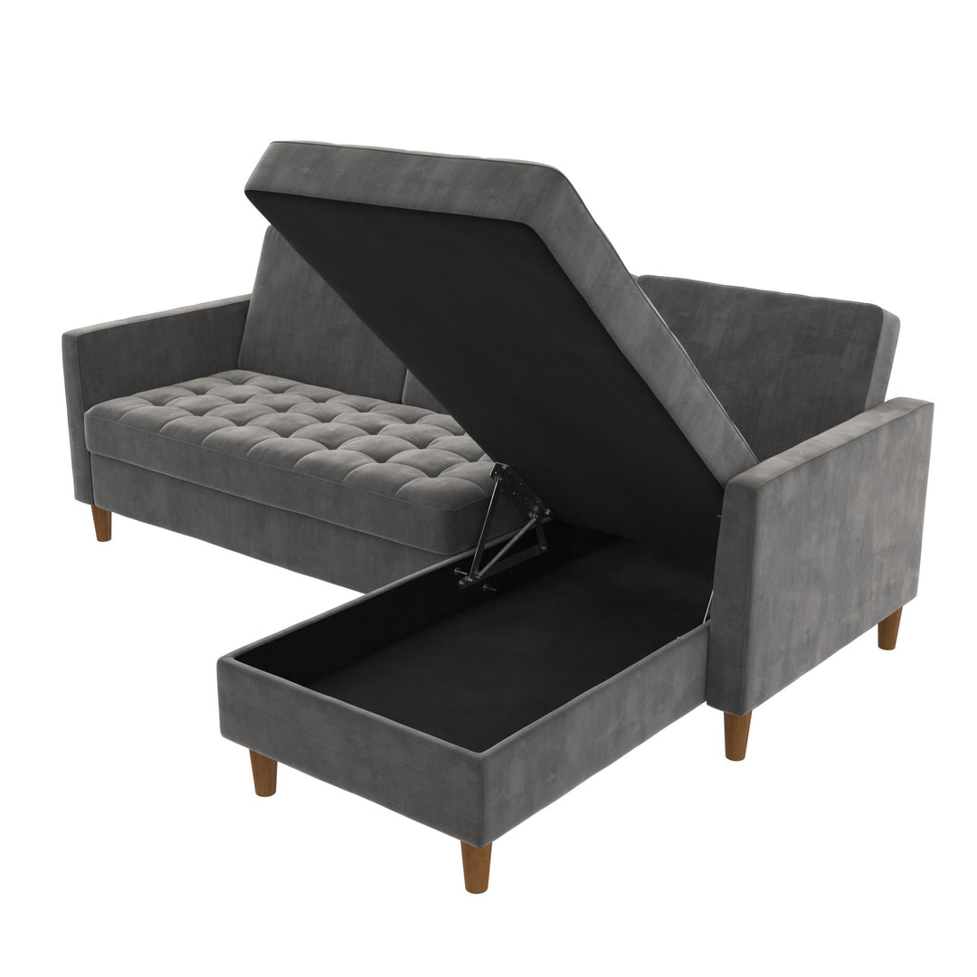 Presley Reversible Storage Sectional Futon with Interchangeable Chaise - Dark Gray