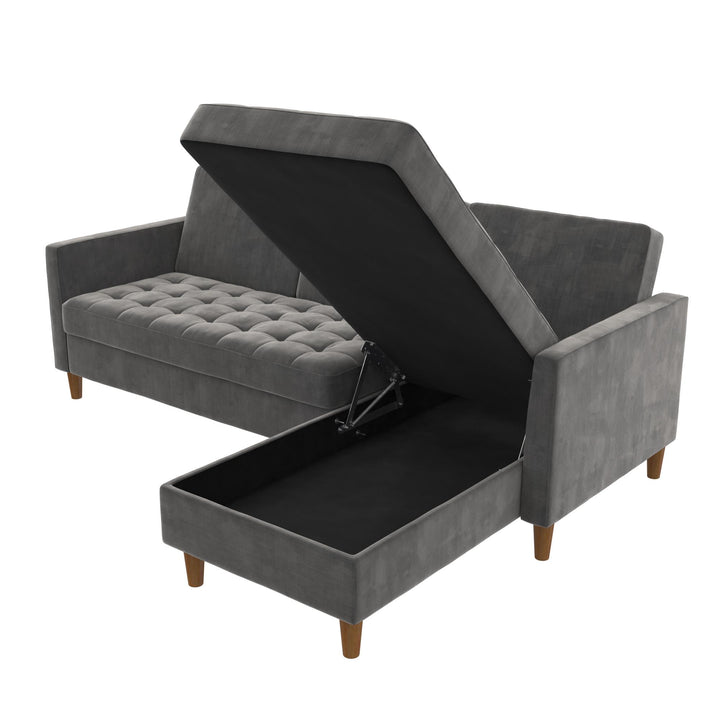 Presley Reversible Storage Sectional Futon with Interchangeable Chaise - Dark Gray