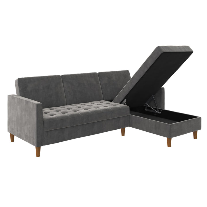 Presley Reversible Storage Sectional Futon with Interchangeable Chaise - Dark Gray