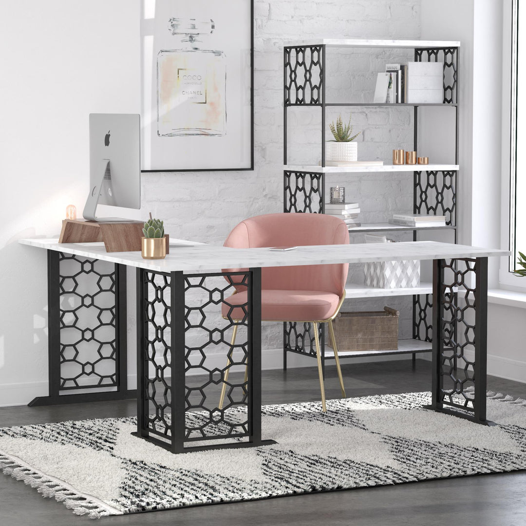 Contemporary Desk with Modern Design Base -  White marble