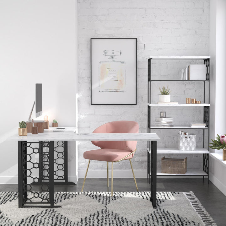 Ella 5 Shelf Bookcase - White marble