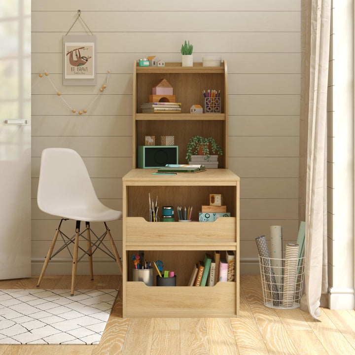 Jocelyn Multifunctional Storage Desk with 6 Shelves - Blonde Oak