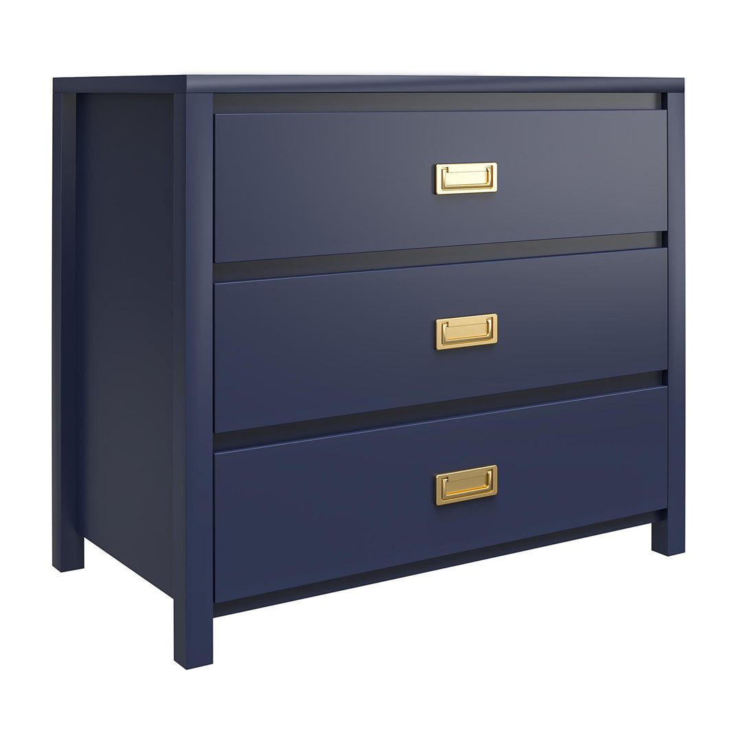 Durable 3 drawer dresser with gold drawer pulls -  Navy