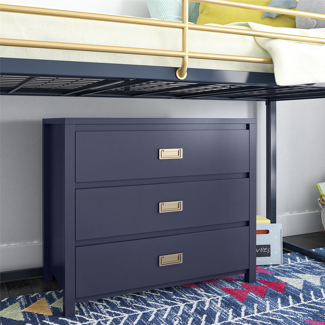 Stylish bedroom dresser with gold pulls -  Navy