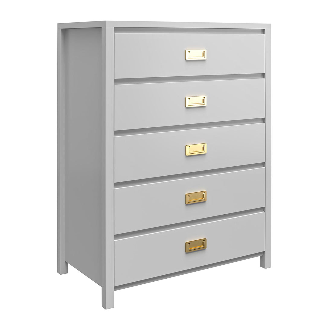 Modern 5 Drawer Dresser Gold Pulls -  Dove Gray