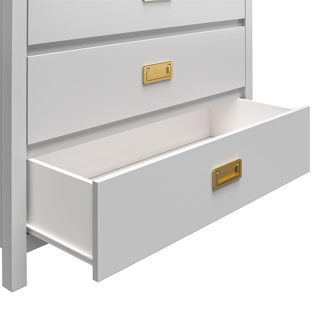 Elegant 5 Drawer Dresser Gold Pulls -  Dove Gray