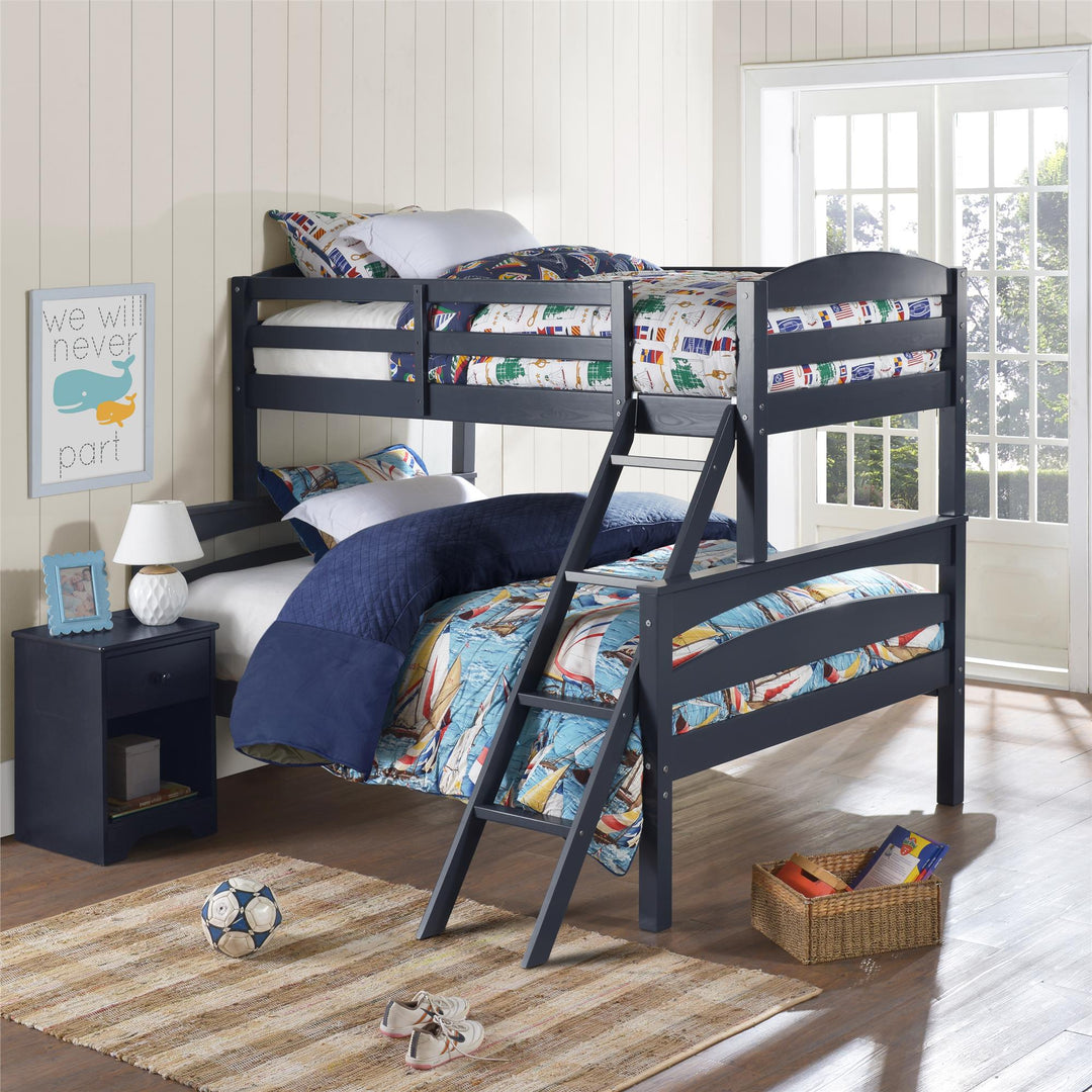 Brady Twin over Full Wooden Bunk Bed Frame with Ladder - Graphite Blue