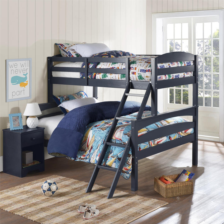 Brady Twin over Full Wooden Bunk Bed Frame with Ladder - Graphite Blue