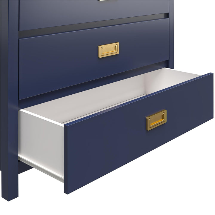 Modern 5 Drawer Dresser Gold Pulls -  Navy