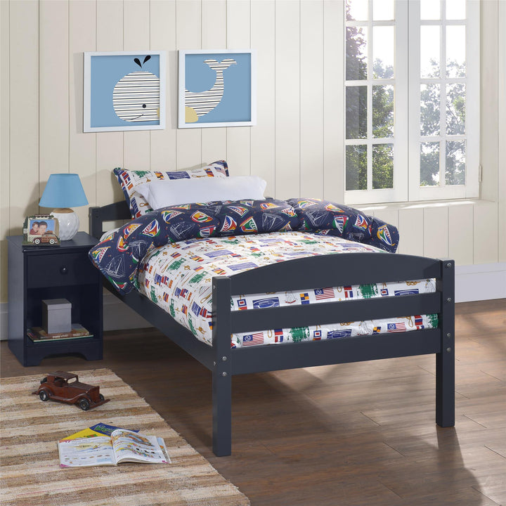 With Ladder Twin over Full Wooden Bunk Bed Frame Brady -  Graphite Blue