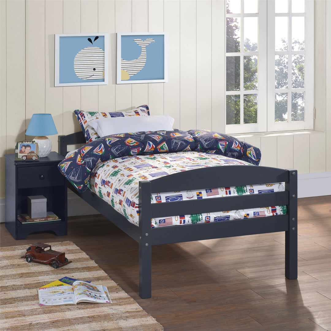 Brady Twin over Full Wooden Bunk Bed Frame with Ladder - Graphite Blue