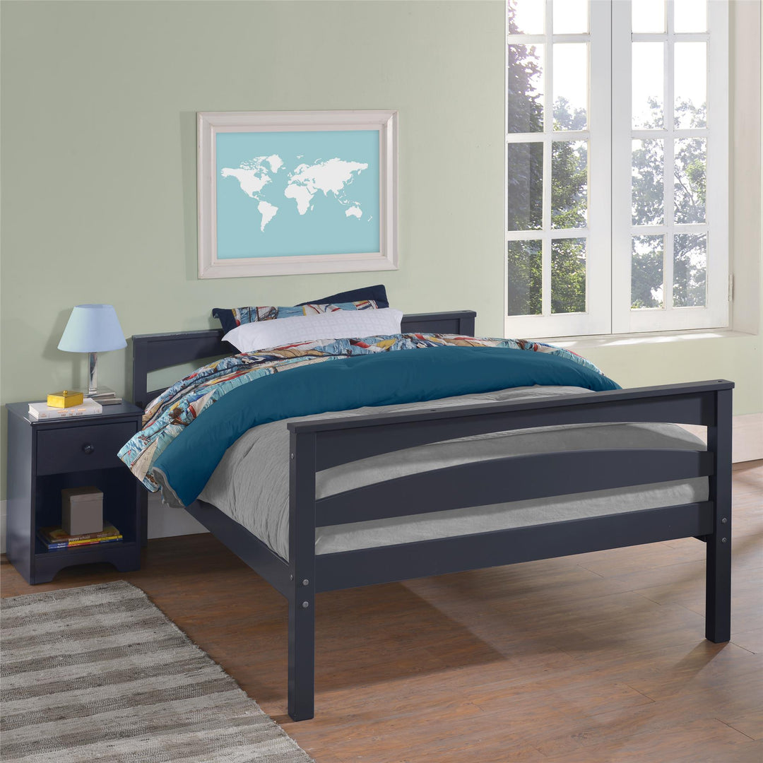 Brady Twin over Full Wooden Bunk Bed Frame with Ladder - Graphite Blue